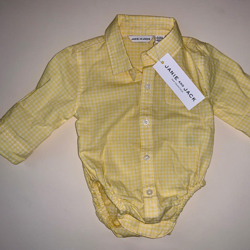 Janie and Jack Yellow / White Button Down Onesie